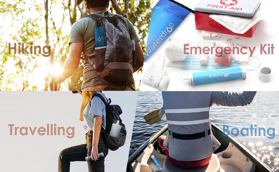 Waterdrop Gravity Water Filter Straw, Filtration System, Water Purifier Survival,Travel, hike, car