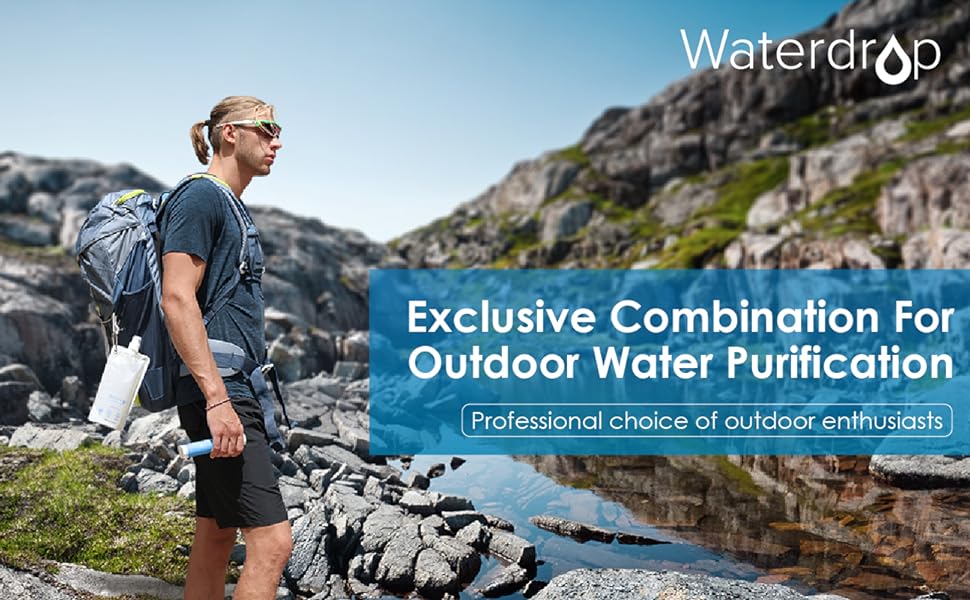 Waterdrop Gravity Water Filter Straw, Filtration System, Water Purifier Survival,Travel, hike, car