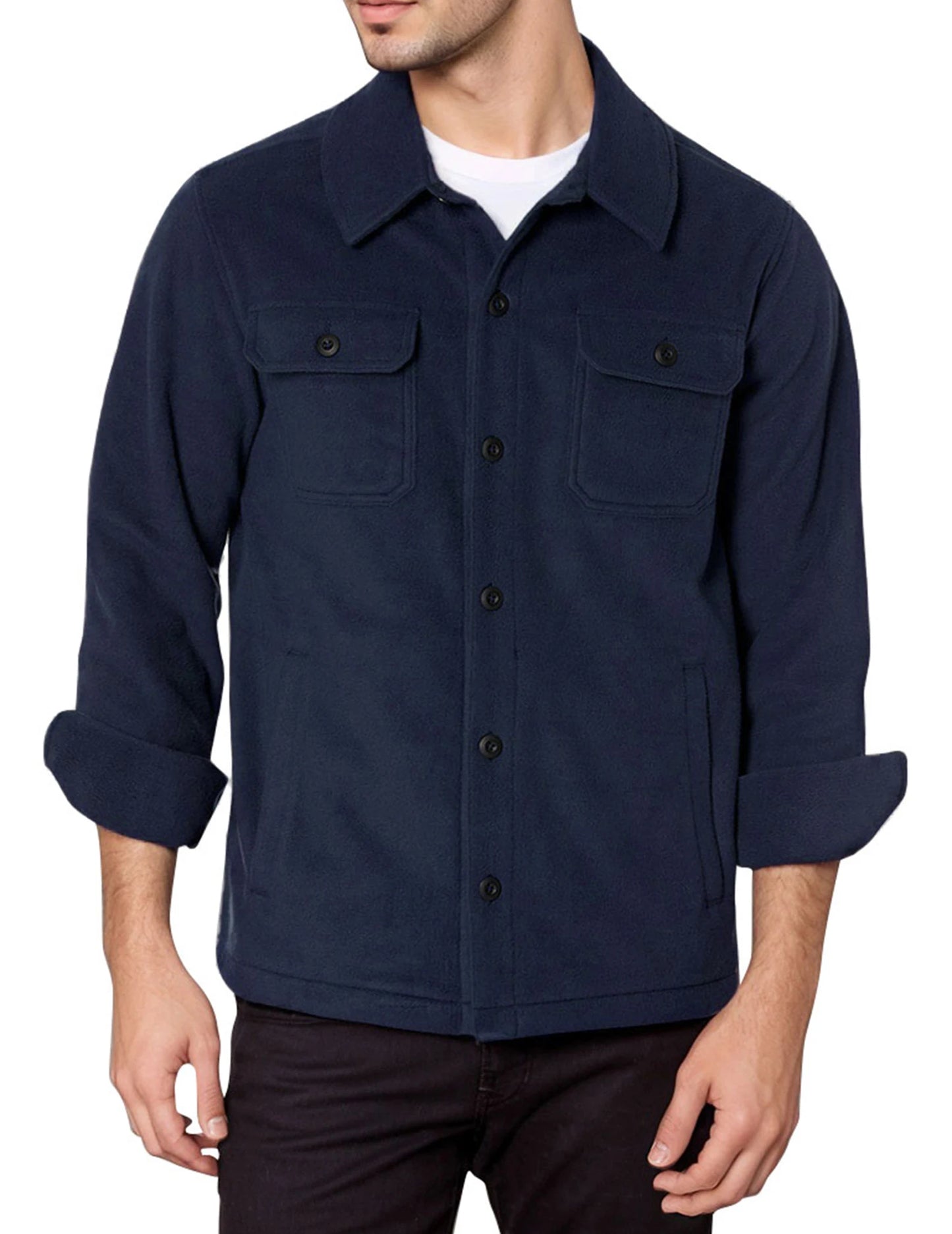 Men's Sherpa Fleece Jacket Button Down Winter Warm Hiking Fishing Outdoor Coat Casual Long Sleeve