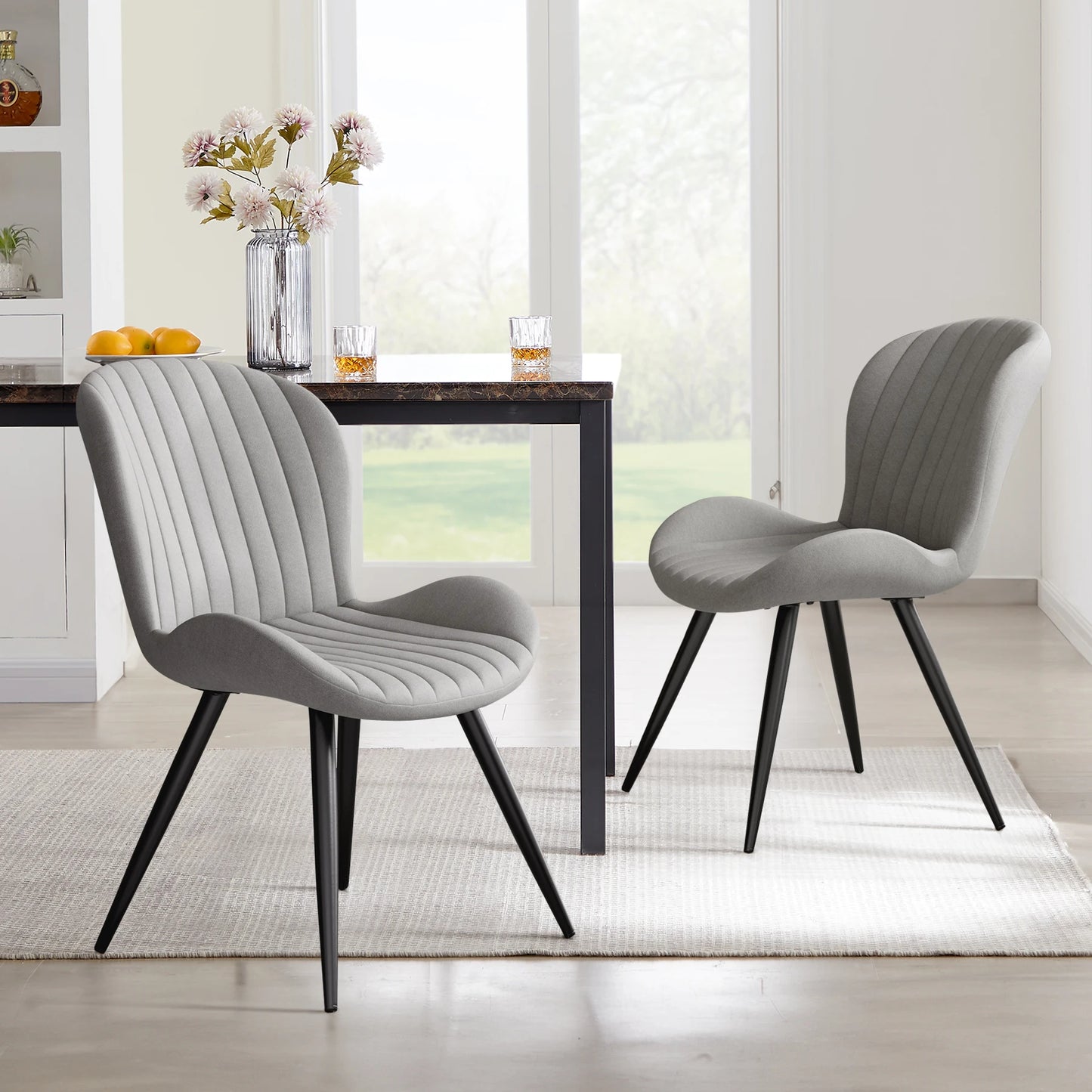 2 Dining Chairs, Modern, Comfortable Backrest Thickeneded Soft Cushion.19inch High, Metal Feet