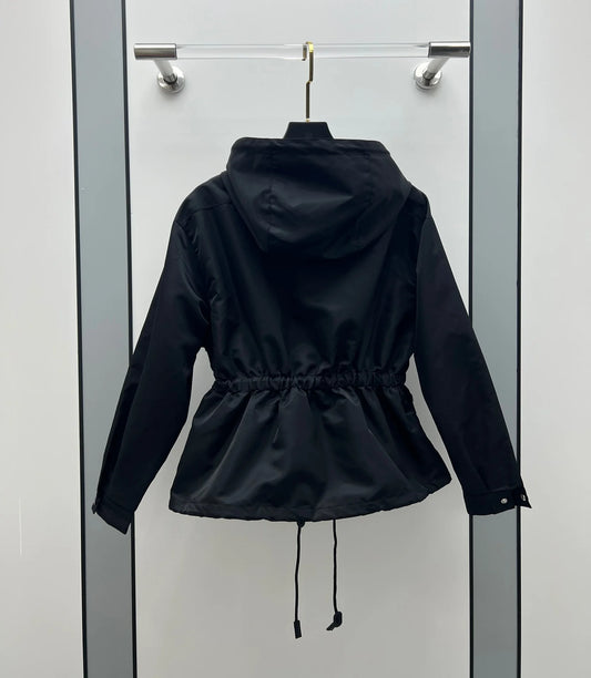 2025 Autumn/Winter Fashion New Women's Jacket Style Black Drawstring Double Pocket Waist Zipper