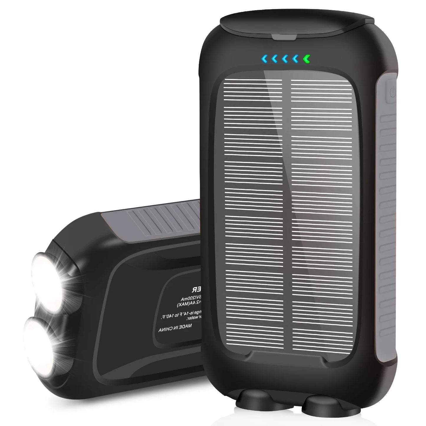 10000mAh Solar Power Bank Waterproof Fast Charge Dual USB charger LED Light for Camping Hiking