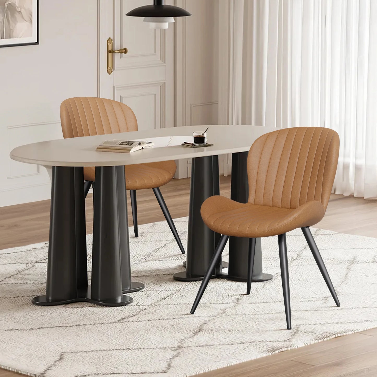 2 Dining Chairs, Modern, Comfortable Backrest Thickeneded Soft Cushion.19inch High, Metal Feet