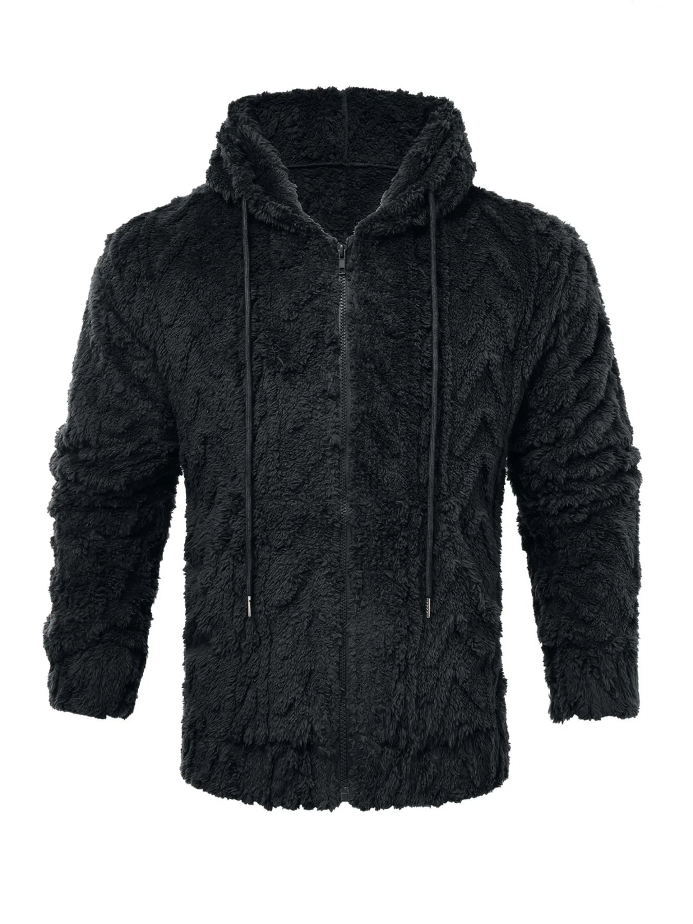 Men's letter drawstring hooded jacket, jacquard velvet fabric, soft,comfortable, double pocket