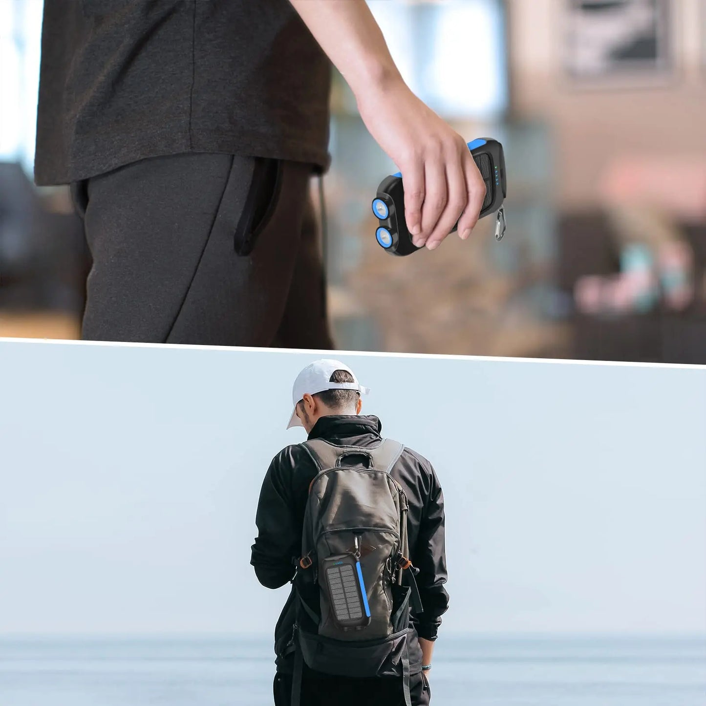 10000mAh Solar Power Bank Waterproof Fast Charge Dual USB charger LED Light for Camping Hiking