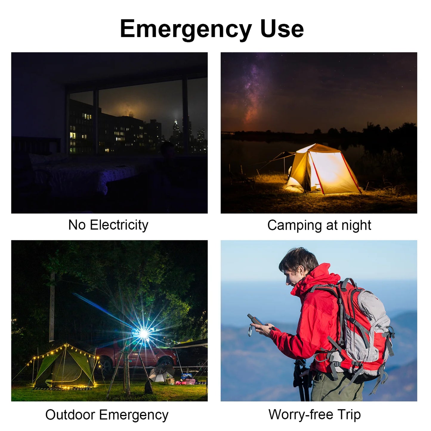10000mAh Solar Power Bank Waterproof Fast Charge Dual USB charger LED Light for Camping Hiking