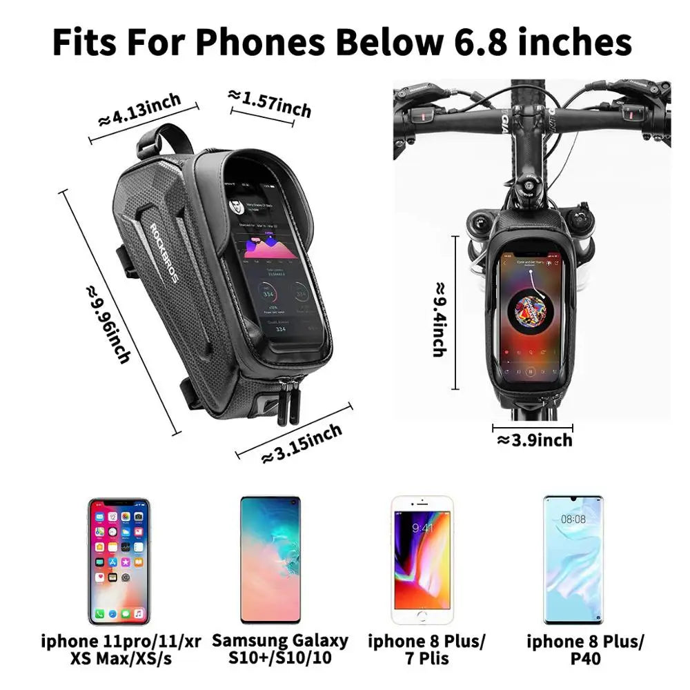ROCKBROS Bicycle Bag Waterproof Touch Screen Bag Top Front Tube Frame MTB Road Bike 6.5 Phone Case