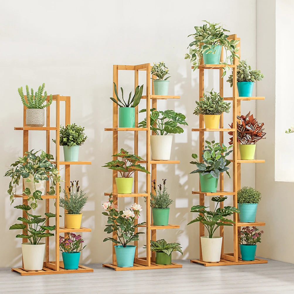 Bamboo 5 / 6 Tier Plant Stand Rack Multiple Flower Pot Holder Display Shelving Unit for Patio