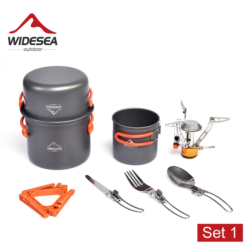 Camping Cookware Set Tableware Burner Stove Folding Knife Fork Portable Pot