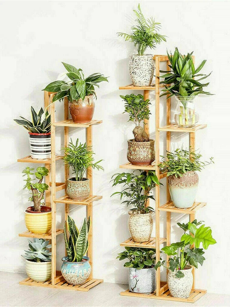 Bamboo 5 / 6 Tier Plant Stand Rack Multiple Flower Pot Holder Display Shelving Unit for Patio