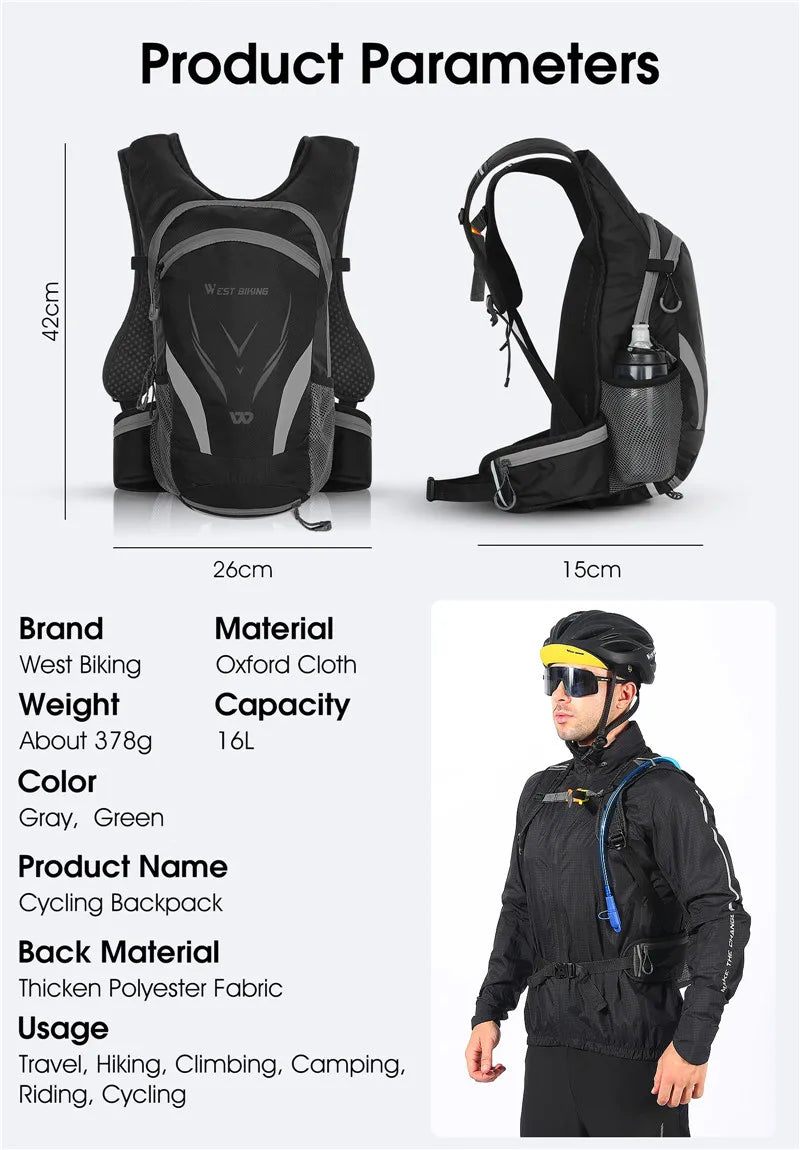 16L Cycling Hydration Backpack Waterproof Ultralight Mountaineering Hiking Travel Bike