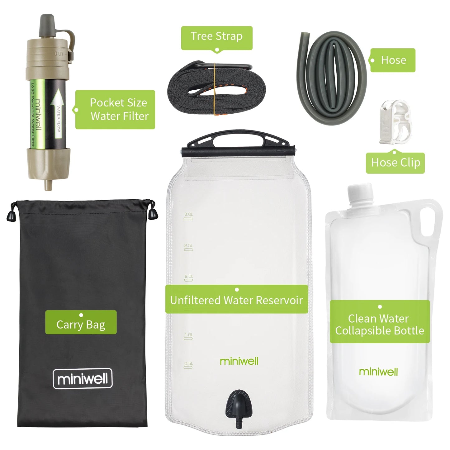 miniwell Outdoor Portable Gravity Water Filter System, Water Reservoir,hiking,camping,survival