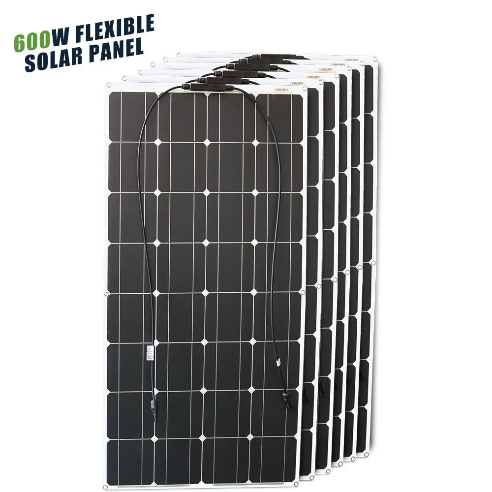 12V Flexible Solar Panel 600W 100W 200W 300W 400W 500W Bendable Waterproof Monocrystalline RV Boat