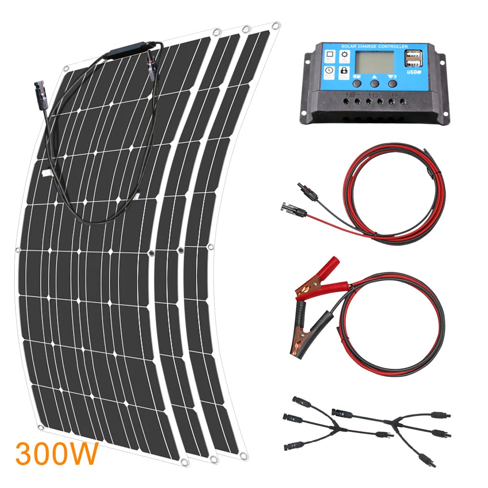 12V Flexible Solar Panel 600W 100W 200W 300W 400W 500W Bendable Waterproof Monocrystalline RV Boat