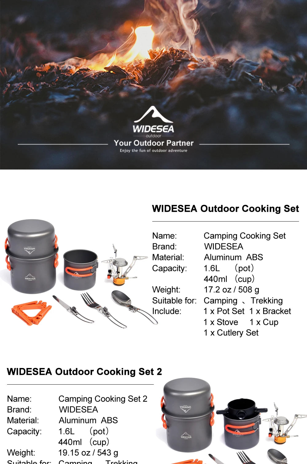 Camping Cookware Set Tableware Burner Stove Folding Knife Fork Portable Pot
