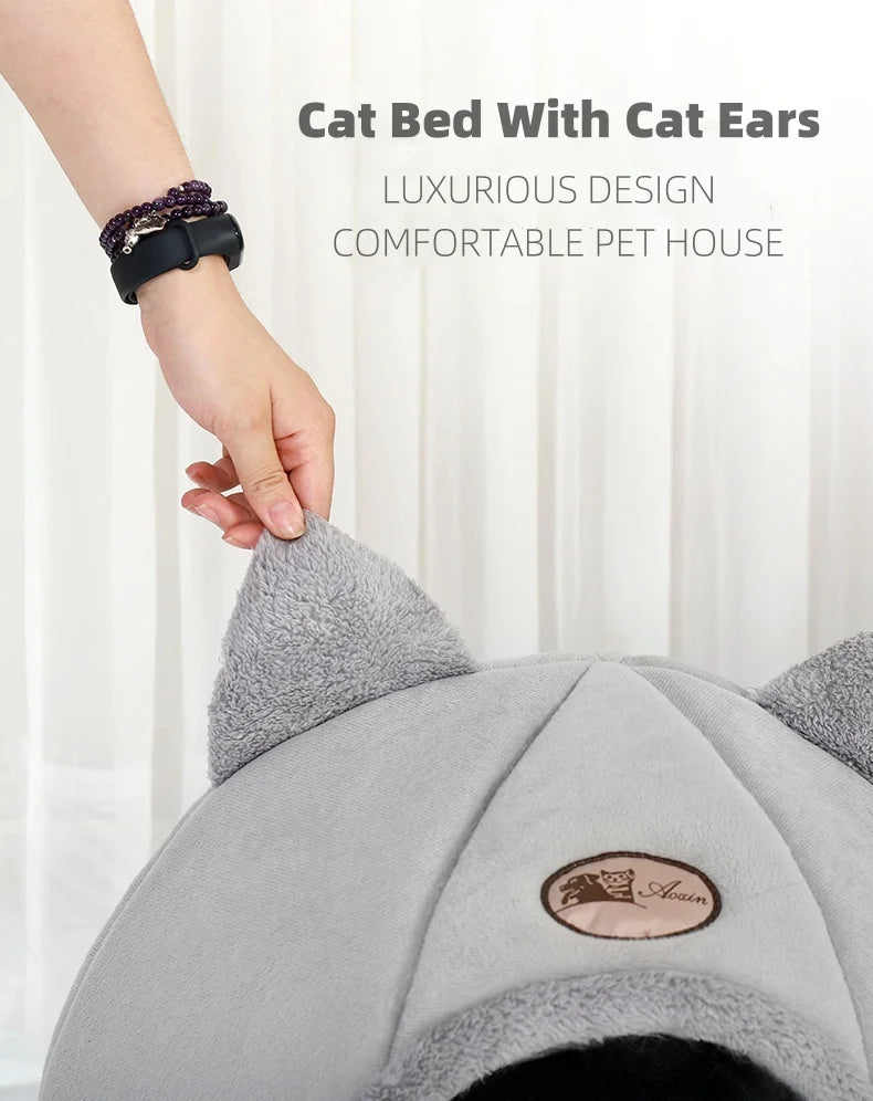 Pet bed with cat ears cat small medium large Comfortable and soft Machine washable