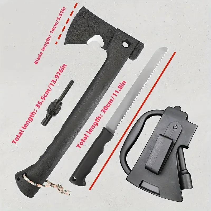 Ultimate Survival Axe w/ Fire Starter.Multi-Use Camping Tool Hiking, Emergency Tree Cutting,