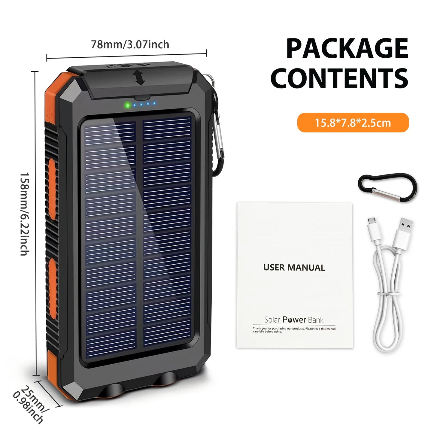 30000mAh Solar Power Bank Portable Dual 5V USB Ports 2 LED Light Flashlight Fast Charge phones ntbk