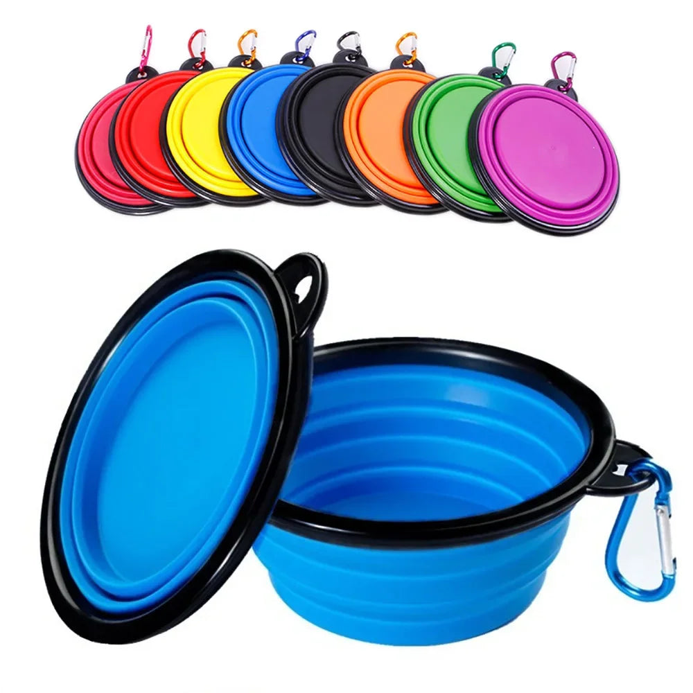 Collapsible Pet Silicone Dog Food Water Bowl Camping Travel Folding ,Carabiner Pet Supplies