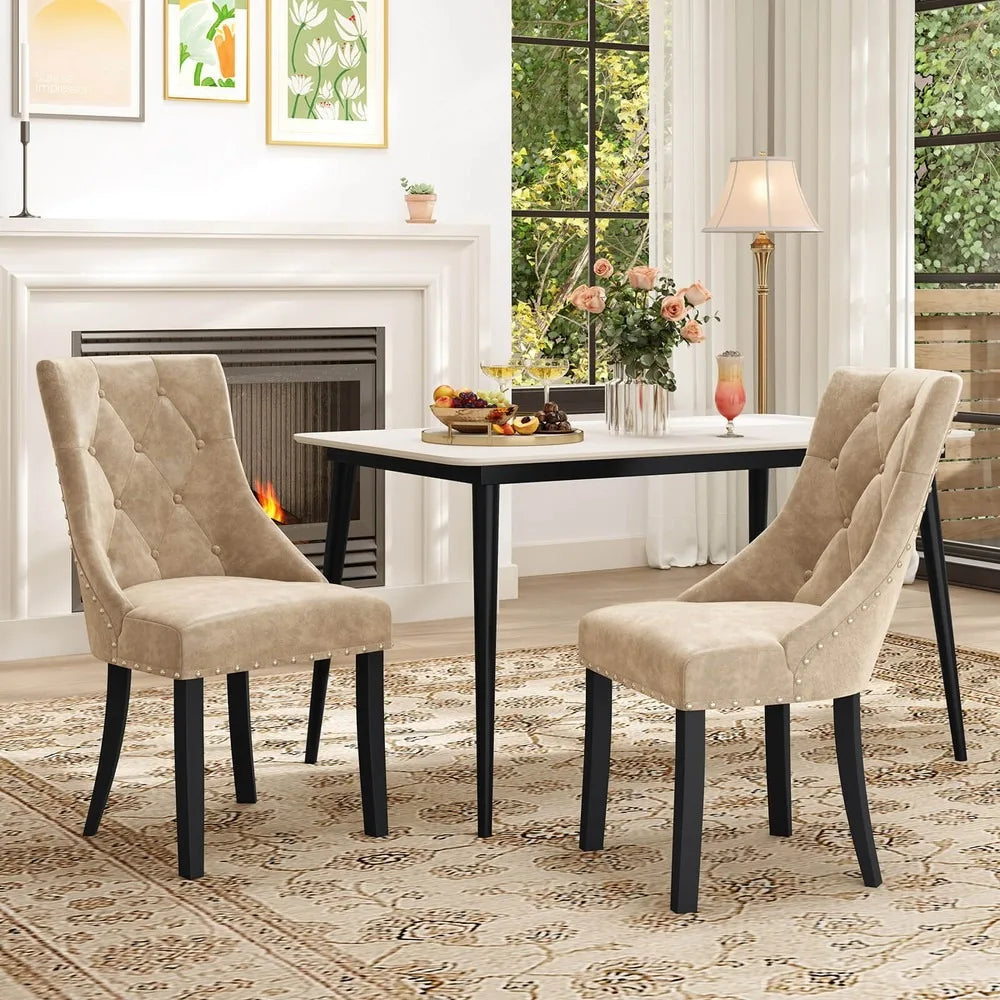 Upholstered Dining Chairs Set of 4 Tufted Wingback Chairs w/ Solid Wood Legs, indoor use