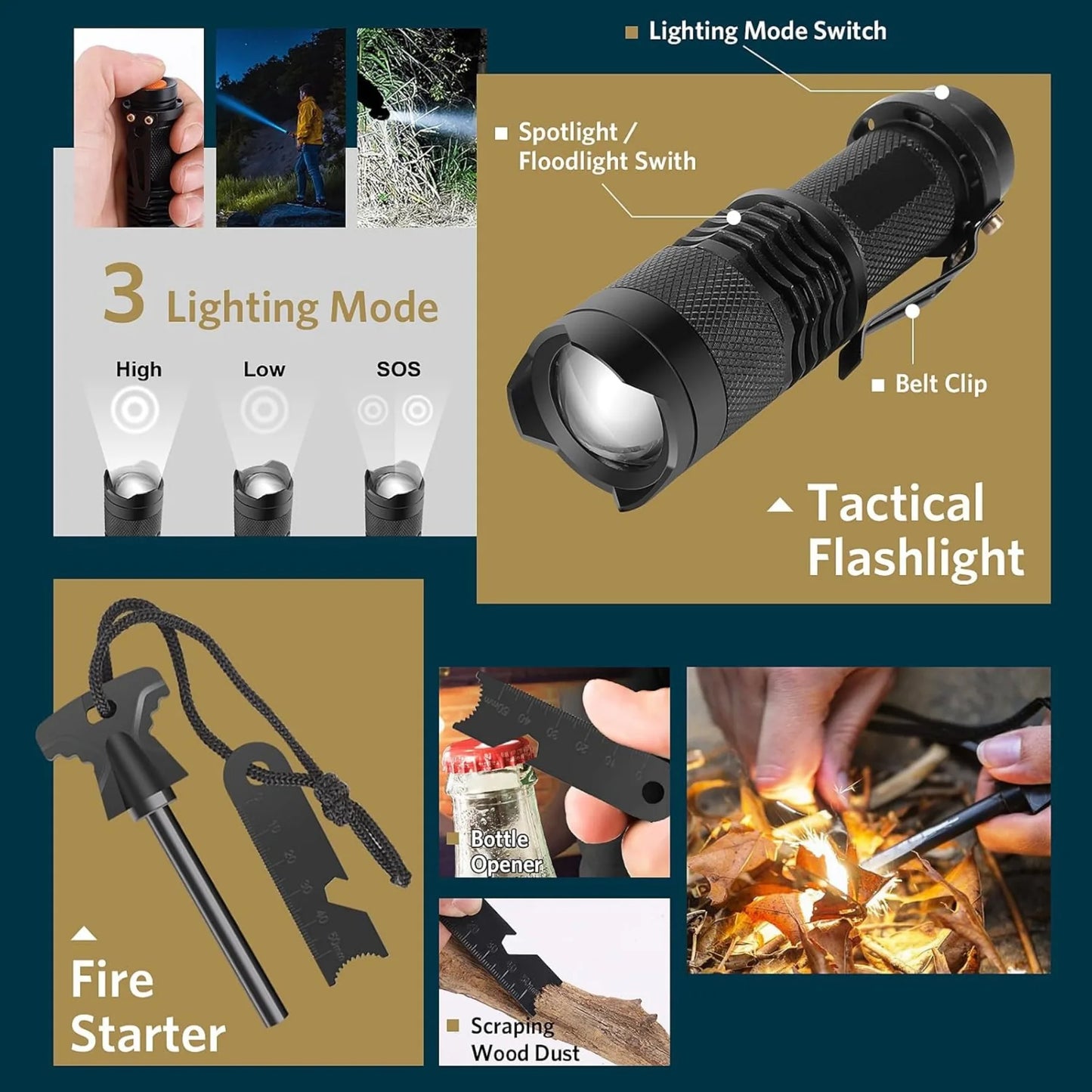 Survival pack, 13 integrated survival equipment, tactical tools, camping, hiking, hunting, outdoor