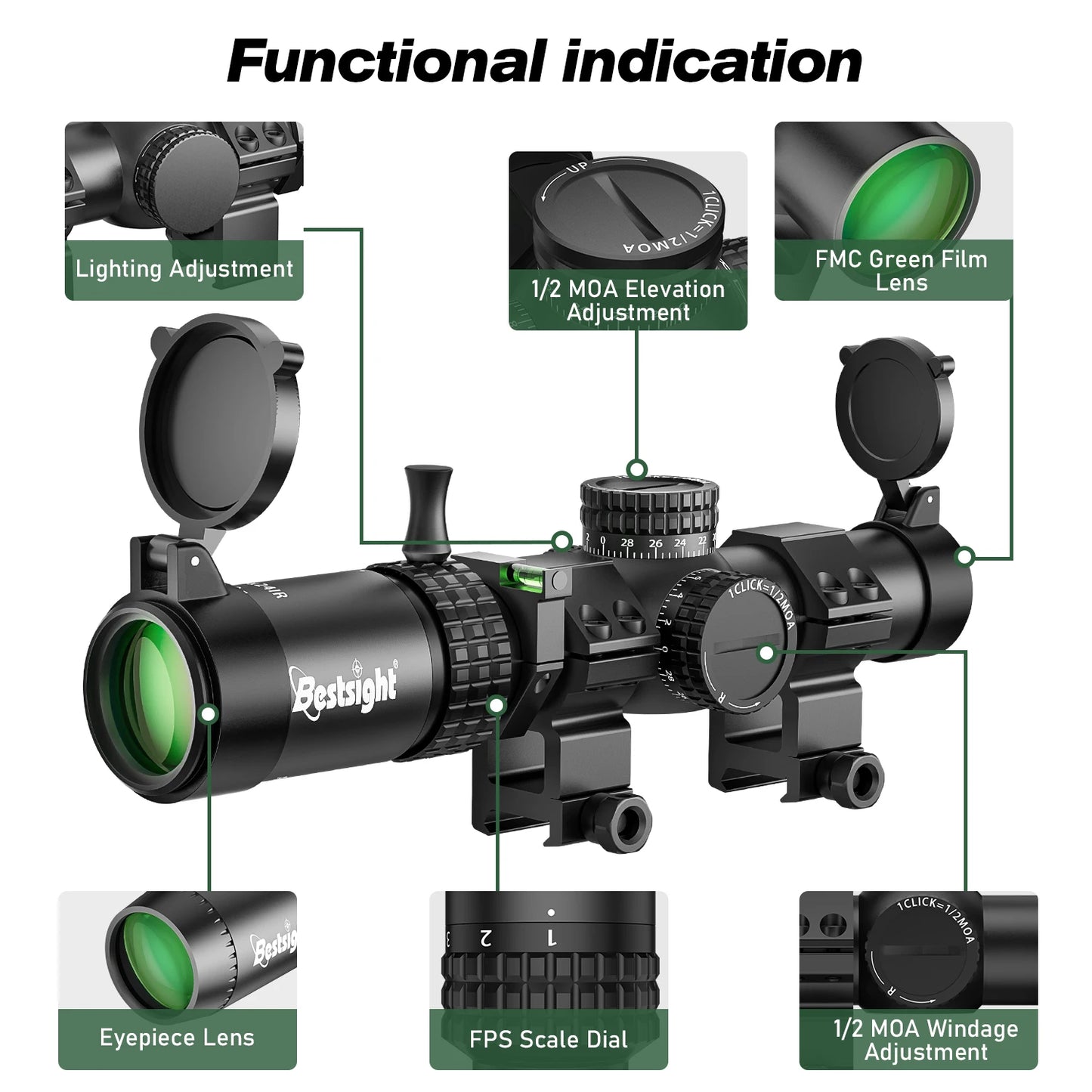 1-5X24 Tactical Optical Rifle Scope Red and Green Illuminated Reticle HScope Ar15 Sight