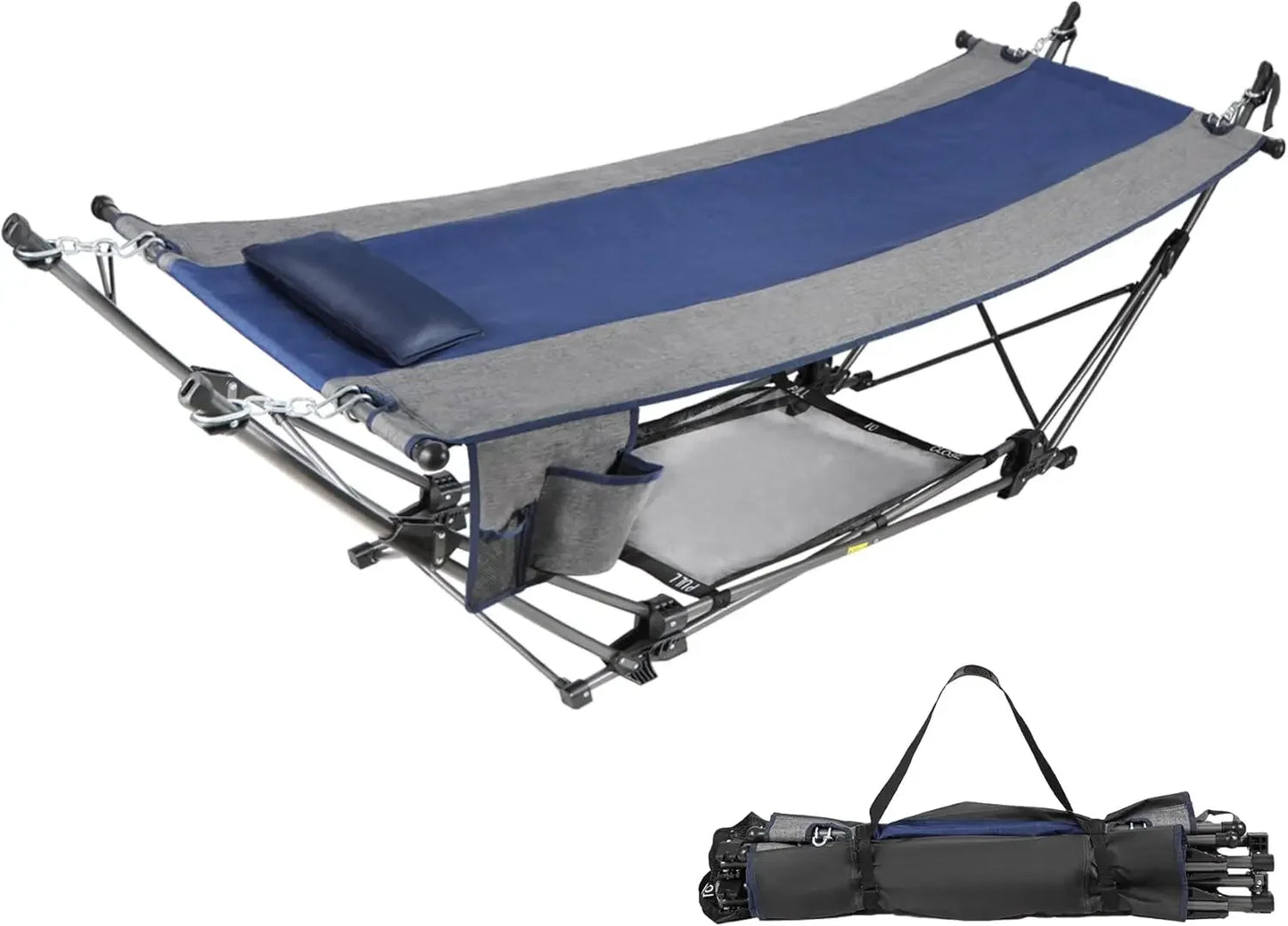 Folding Hammock, Removable Canopy,Pillow, Freestanding, Collapsible Stand for Outdoor Yard Beach