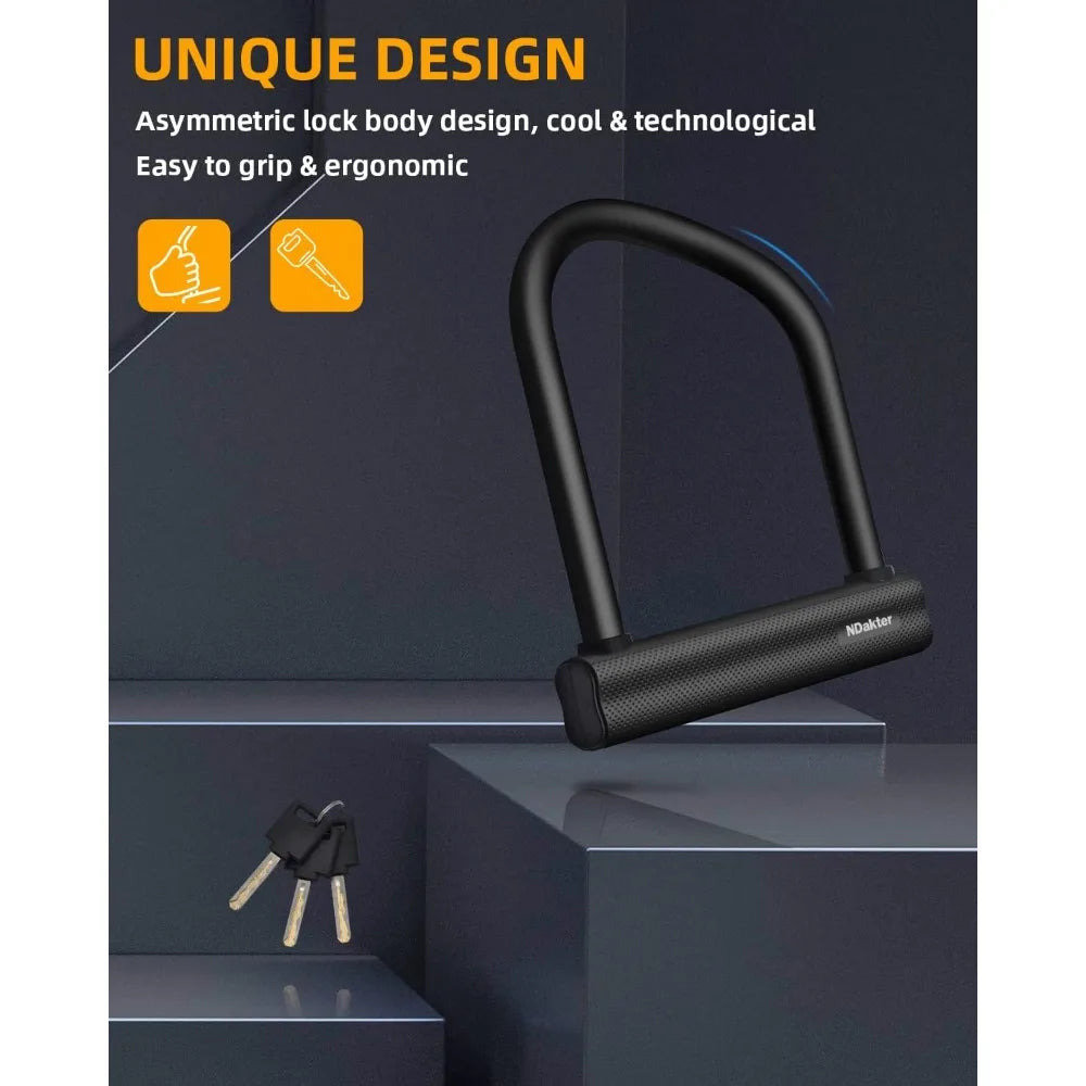Bike Locks Heavy Duty Anti Theft, U Lock, Ebike, 18mm Shackle, 6FT Steel Security Cable, 3 Keys