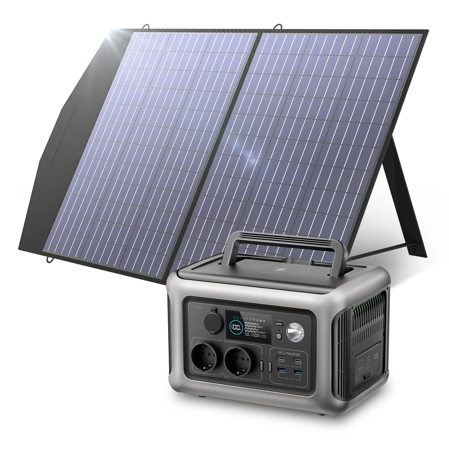 Portable Power Station, Solar panel 100W , 600W 299Wh LiFePO4 Solar Gen. UPS Battery Backup MPPT,RV