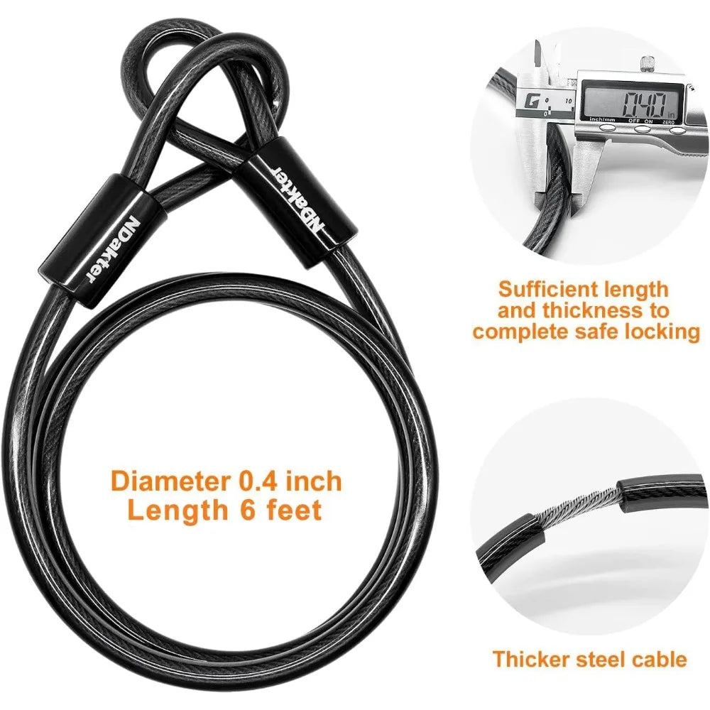 Bike Locks Heavy Duty Anti Theft, U Lock, Ebike, 18mm Shackle, 6FT Steel Security Cable, 3 Keys