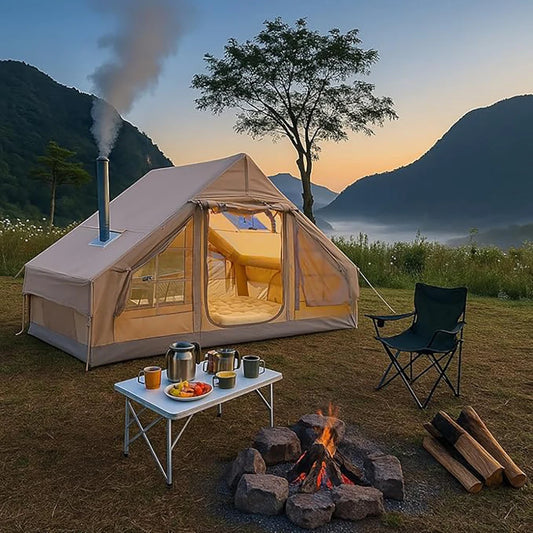 9.8' x 7' Inflatable Camping Tent,4 Season Blow up 4-6 Person Inflatable Tent with Jack Stove