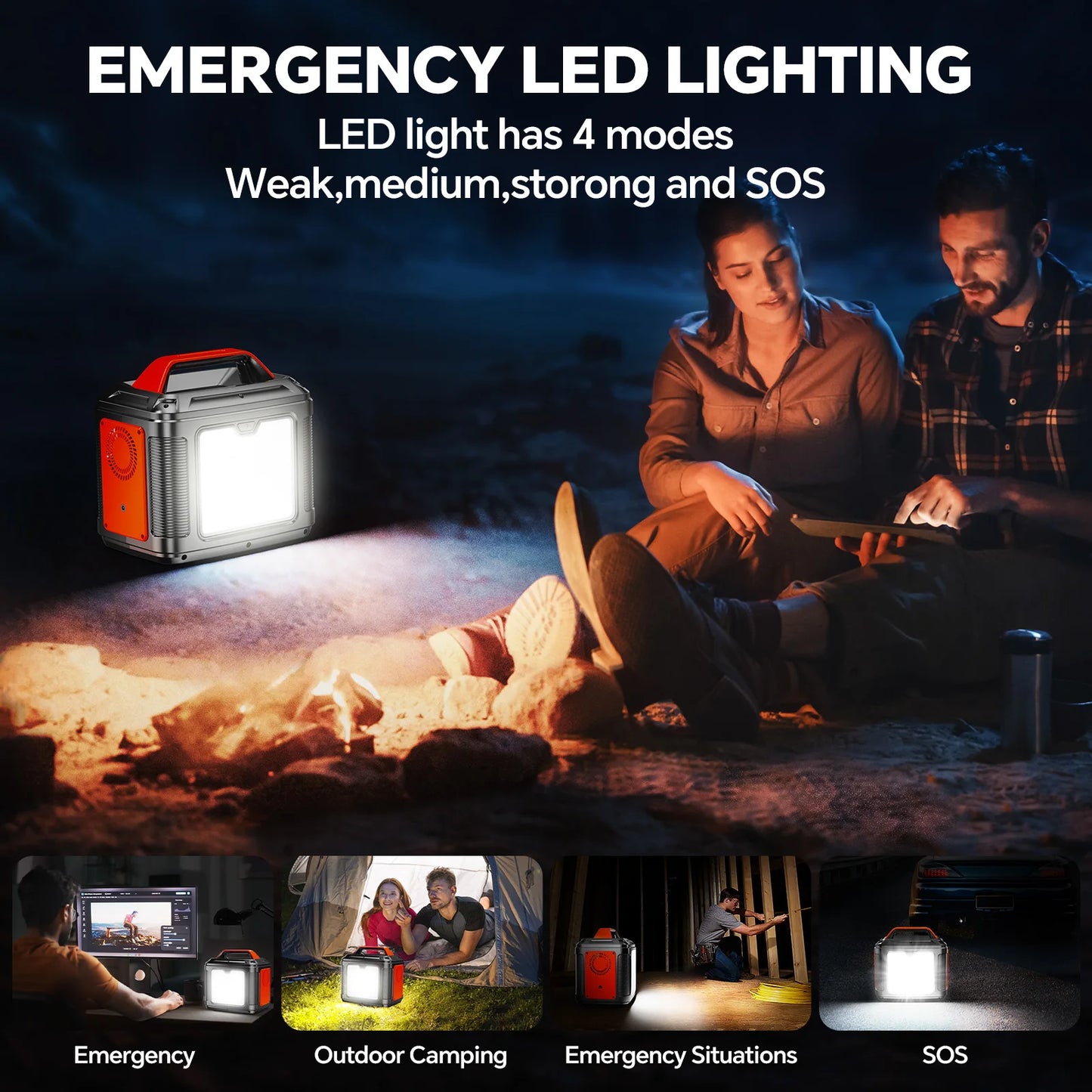 300W Power Station, 296Wh 80000mAh Solar Generator,Lithium Battery Outages,Black(with Solar Panel)