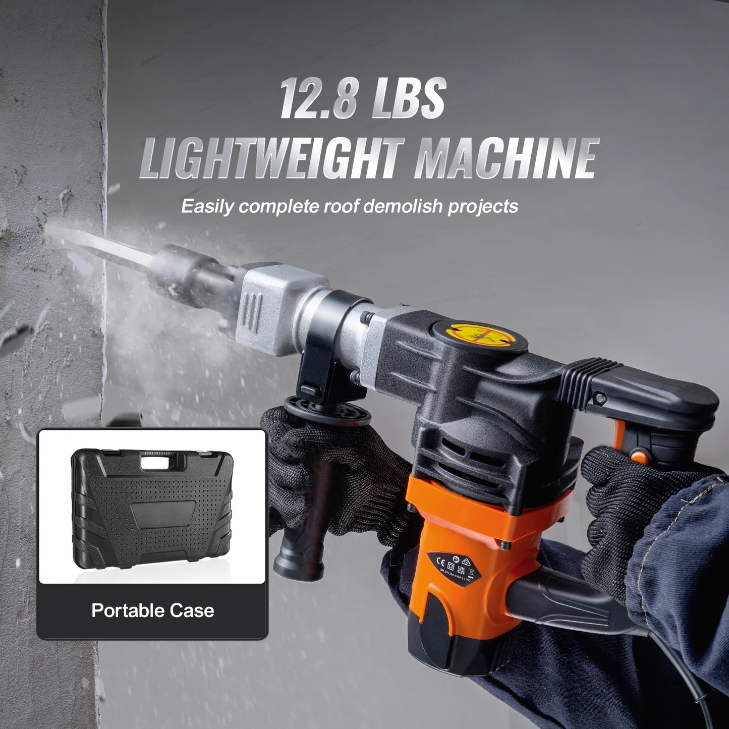 1400W Demolition Electric Jackhammer Heavy Duty 2900 BPM Concrete Breaker 2pcs Chisels Bits Chipping