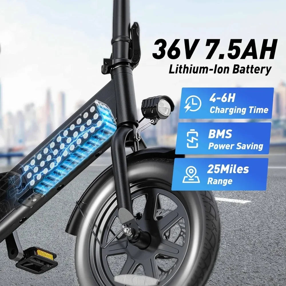Commuter City E-Bike ,3 Levels Assist, Dual Disc Brakes,14/16" Foldable ebike with Pedals Folding