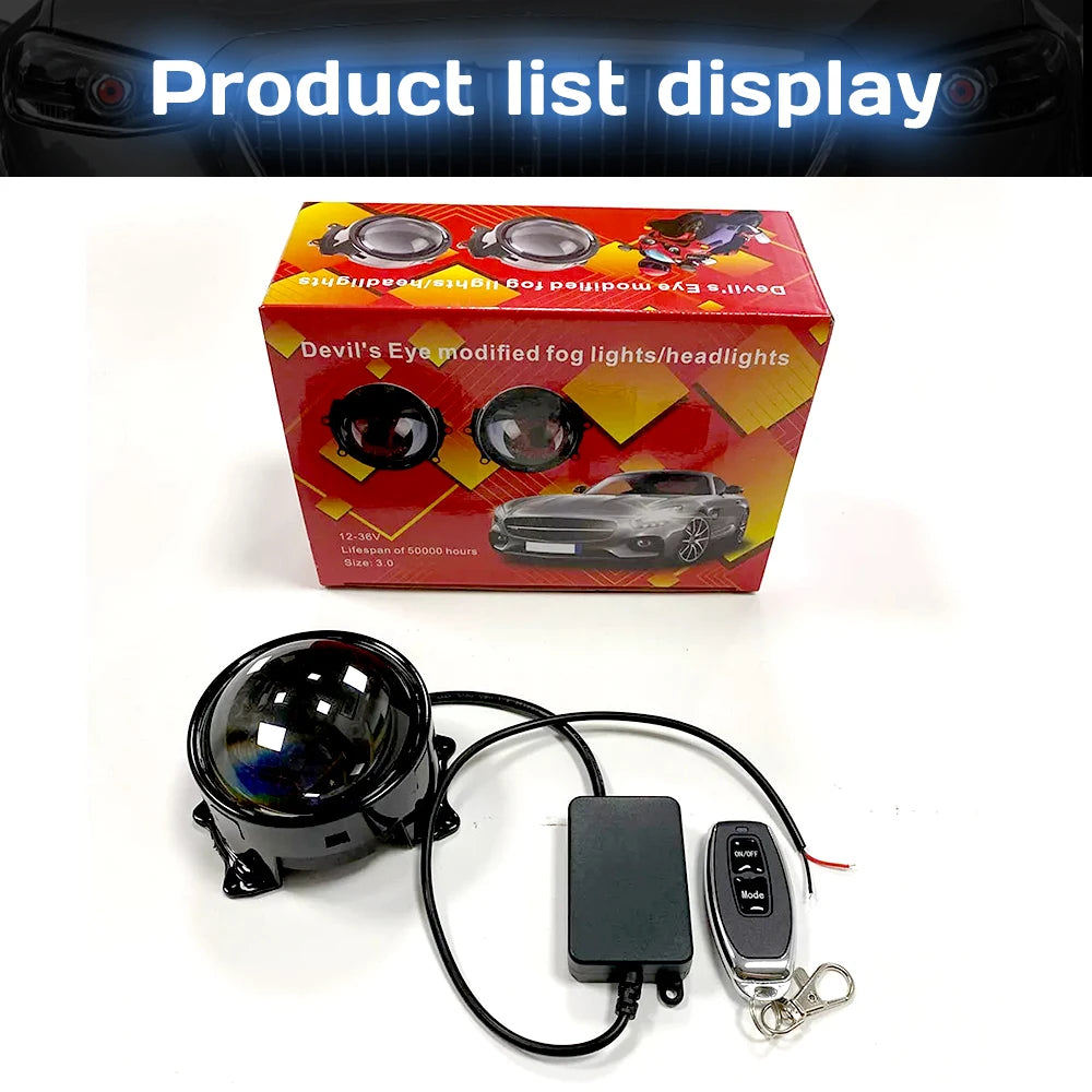 LED Dynamic Devil Eyes Lights 6modes 12V Remote Control Atmosphere Lamp Motorcycle Lens Headlight