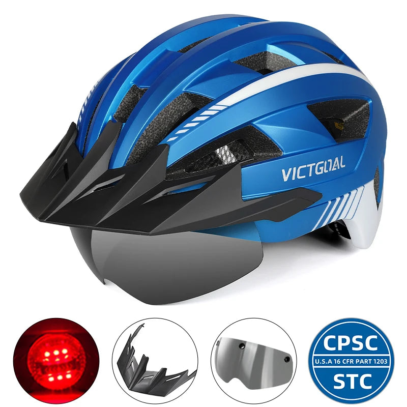 Safety Helmet,Men Women Visor Goggles LED Rear Light,Mountain,Bicycle Racing Cycling Helmets