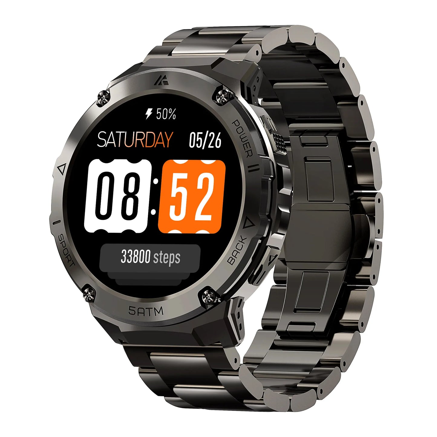 HIDAMEL T3E GPS Smart Watch, Compass Altimeter,Stainless Steel, 5ATM IP69K Waterproof 470mAh AMOLED