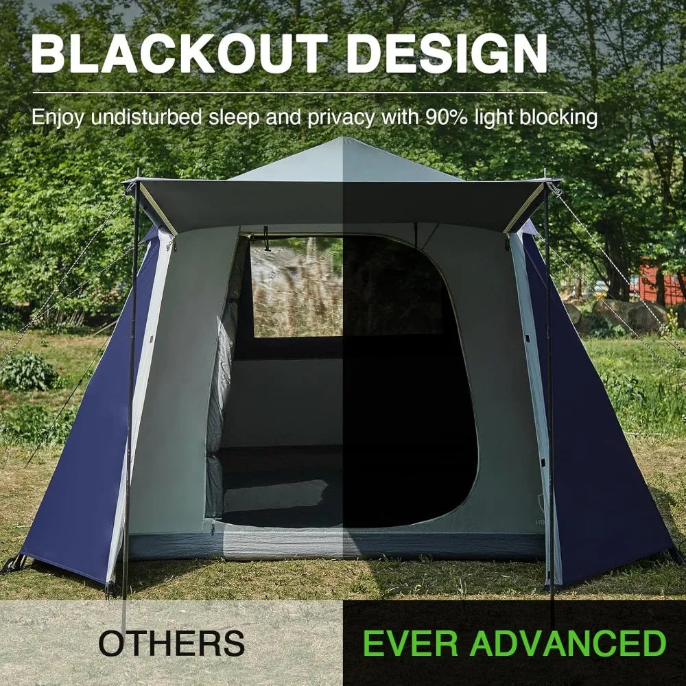 6 Person Camping Tent, Instant,with Vestibule, Large Mesh Windows, Double Layer, Water-Resistant