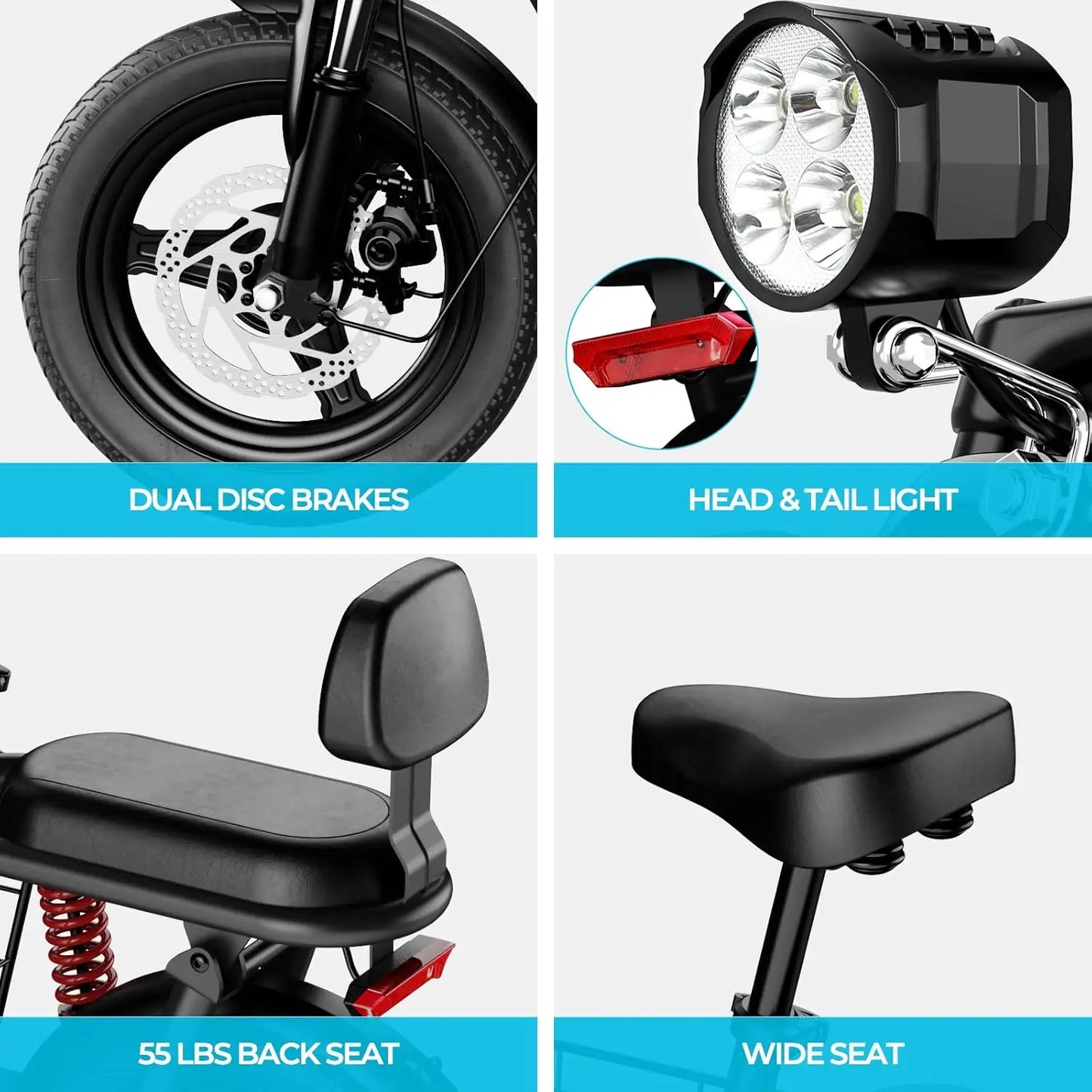 850W Elec. scooter, 14 inch tires, dual brakes dual suspension, baskets