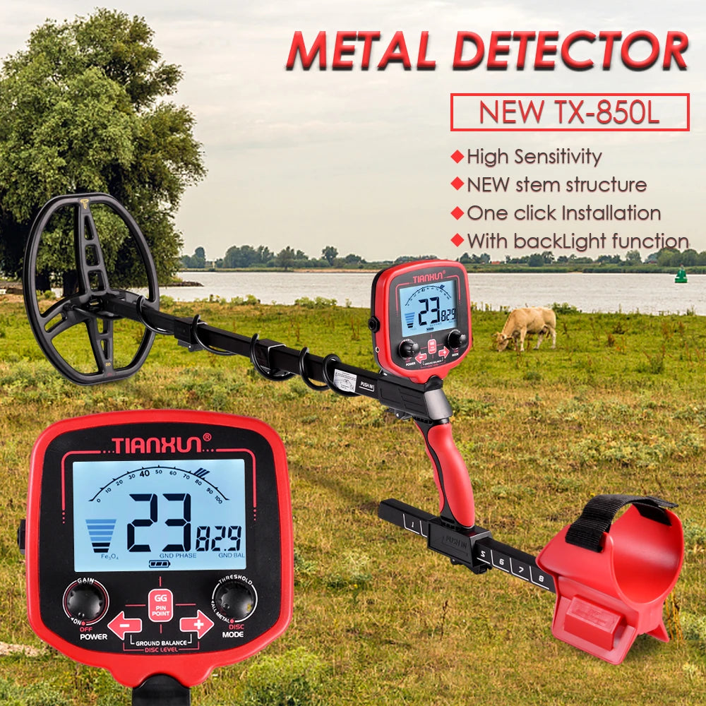 TX-850L Metal Detector Professional Depth Metal Detector High Sensitivity Gold backLight Pinpointer