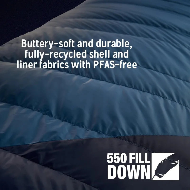 Down Mummy Sleeping Bag, Backpacking, Campers, 550 Fill Power, Recycled Fabrics, PFAS-Free DWR