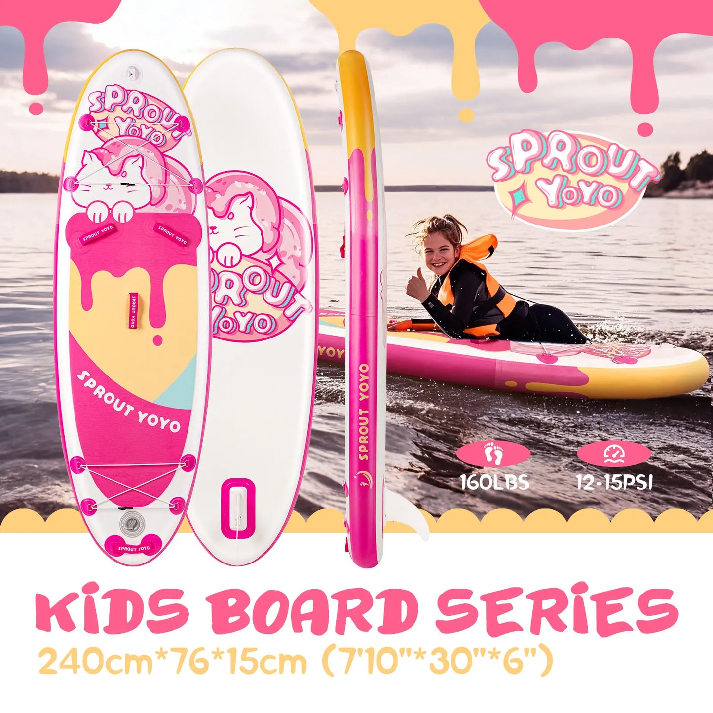 Kids Stand Up Paddle Board, Inflatable SUP Accessories, Wide Stable Design.