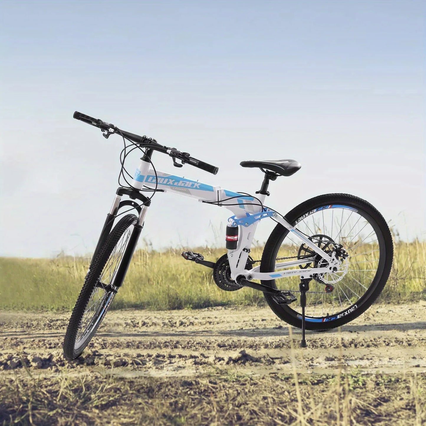 26" Folding Mountain Bike Top Spec | 21-Speed Blue/White MTB | Dual Disc Brakes | Ultimate Commuter & Trail Bike