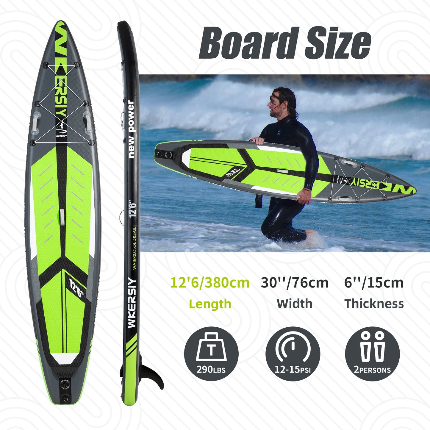 12'6 SUP inflatable paddle board 30" width for racing paddling solo stand up paddle board