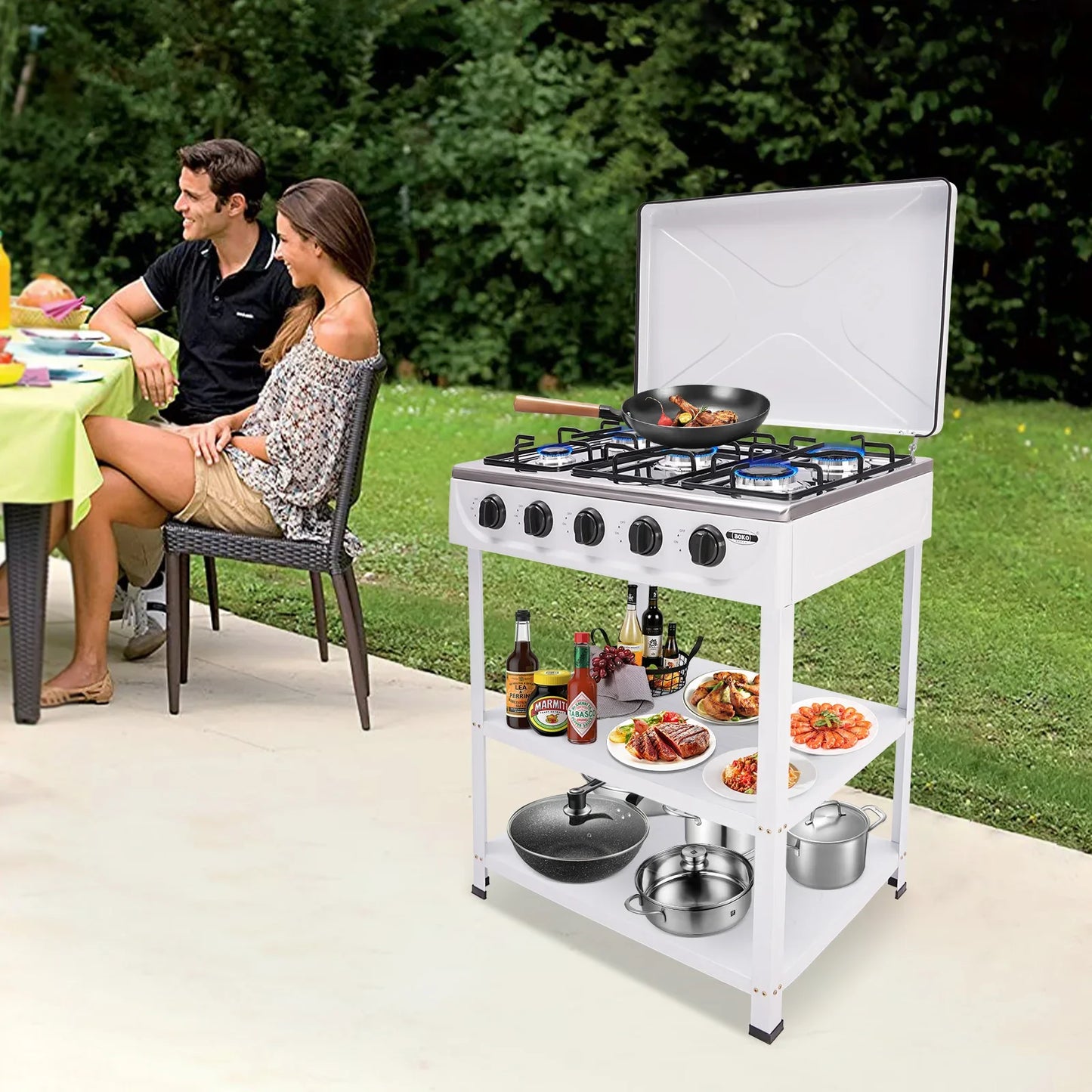 5-Burner Gas Stove: 2.5KW Power Efficient 5 Knobs Durable Independent Control, Heat Energy-Saving