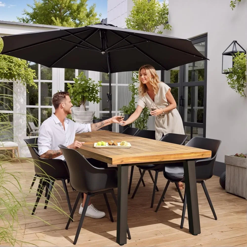 Acacia Wood Dining Table 6-Person Indoor Outdoor Table,Iron Legs, Sandblast Finish, Natural Stained