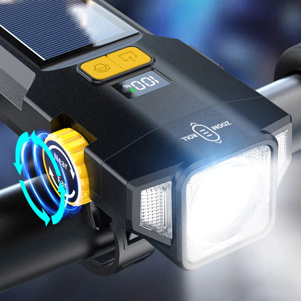 Solar Bike Front Light USB Recharge,Safety Front Lamp, Display High Brightness ,Night Riding