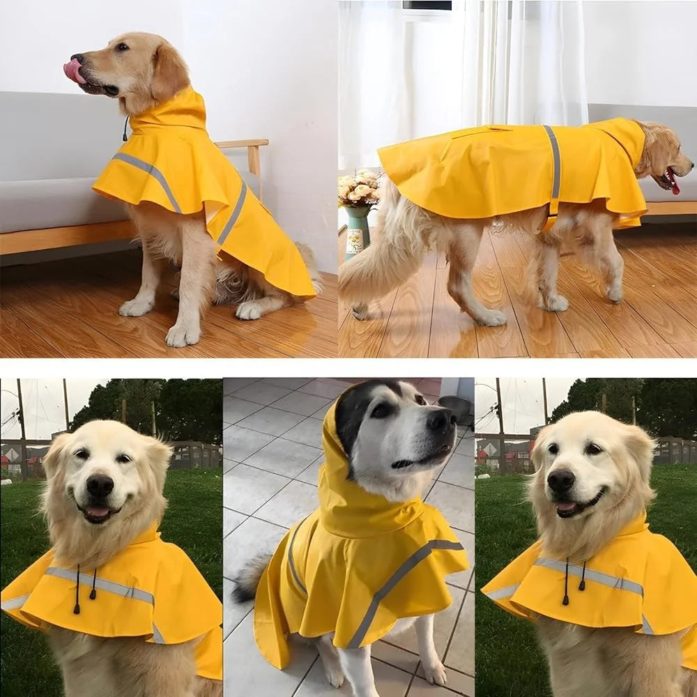 Large Dog Raincoat Waterproof Adjustable Lightweight Pet Poncho Hoodies Reflective Strip Rain Jacket