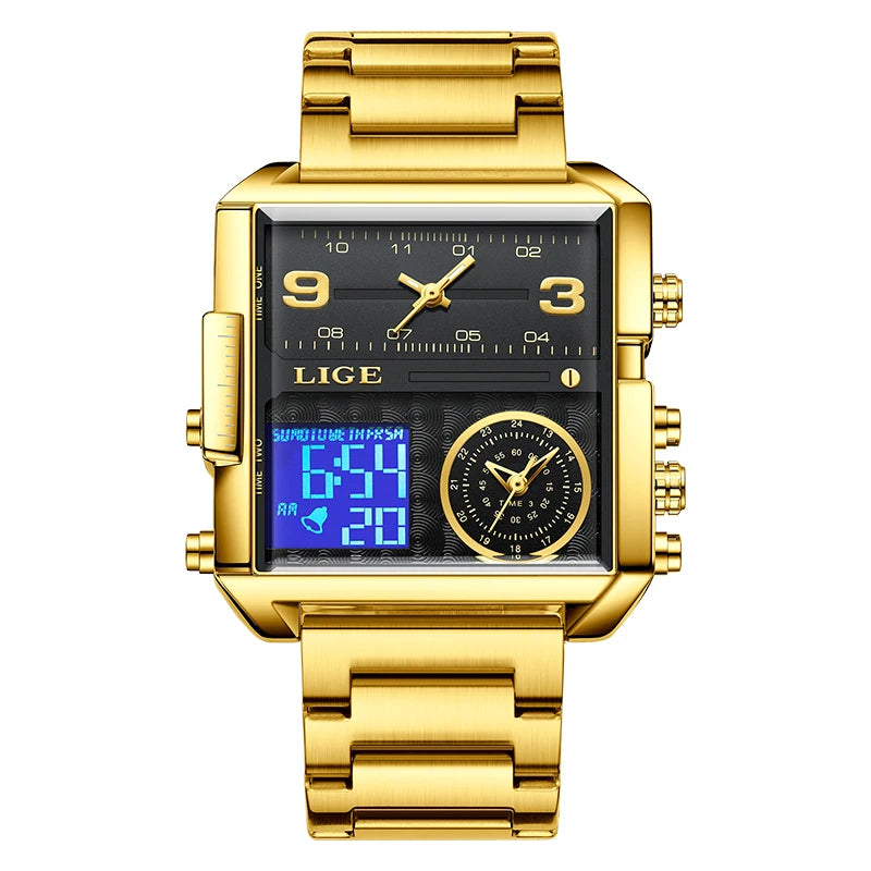 LIGE Digital Watch Sports Double Display Big Fashion Waterproof Electronic cool Relogio Masculino