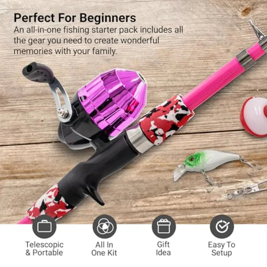 Fishing Pole Portable Telescopic Fishing Rod Set Tackle Box, Fishing Net Combo Kit Ideal Adventures